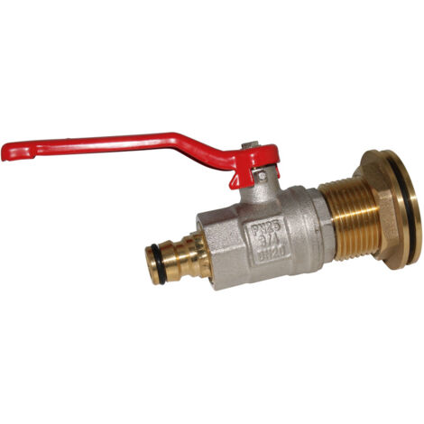 Passe-paroi mâle 1" - femelle 3/4" avec vanne 1/4 de tour laiton avec nez type Gardena