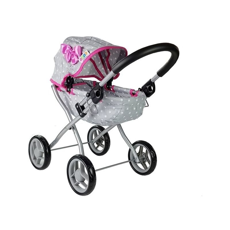 Passeggino per bambole Alice, grigio e rosa con