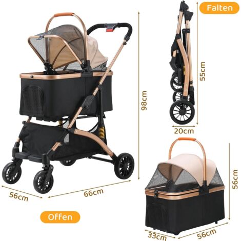 Passeggino per cani, cestino per animali domestici, cuccia per cani, borsa per il trasporto di animali domestici, pieghevole, fino a 20 kg (Champagne)