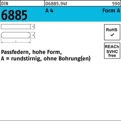 Passfeder DIN 6885 FormA rundstirnig/o.Bohrung A 8x 7x 18 A 4 10 Stück