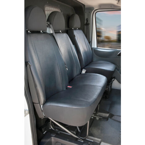 Passform Sitzbezug aus Kunstleder kompatibel mit Ford Transit, Einzelsitz Armlehne innen & Doppelbank klappbar