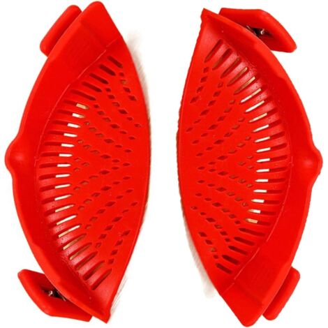 Passoire à Clip en Silicone Filtre à pâtes à clipser Entonnoir pour Casserole Gadgets de Cuisine,égouttoir pour Spaghetti,pour Pâtes,Légumes,Nouilles,Casseroles 2 Pièces (Rouge) -