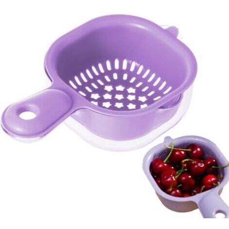 Passoire à fruits double couche avec poignée - 1 panier égouttoir à légumes avec poignée, petit plateau et panier double couche, violet (HK)