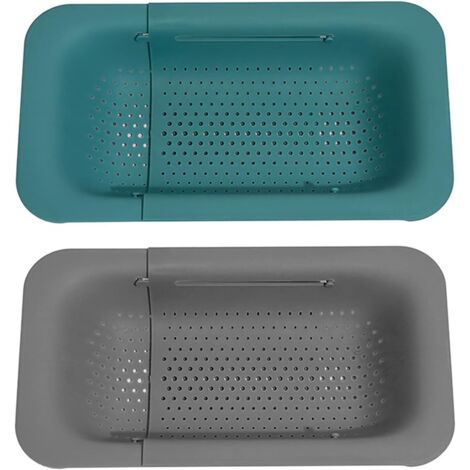 Passoire à plateau filtrant pour évier, passoire de cuisine multifonctionnelle 2 pièces, paniers filtrants, passoire au-dessus de l'évier (gris, vert)