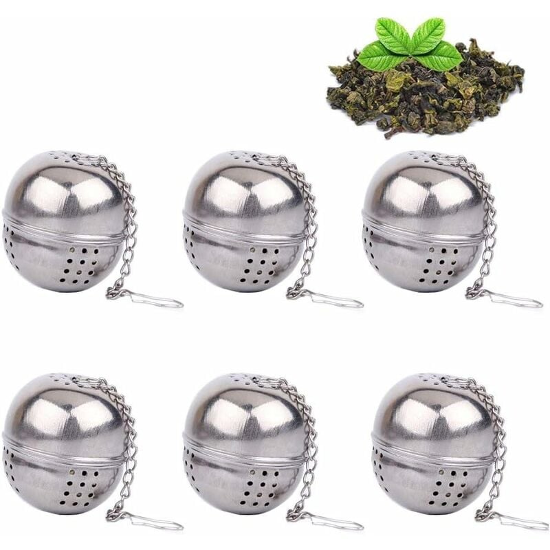 Passoire à thé en acier inoxydable, boule, petit infuseur à thé, passoire à thé, filtre à épices en vrac - style chaîne (lot de 6) (argent)-Fei Yu