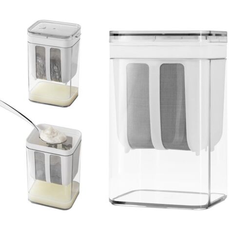 Passoire à yaourt grec, 1100 ml, multi-yaourts, avec sac à mailles fines et couvercle pour yaourt grec épais, lait de soja, kéfir, baies, soupes, jus de fruits, café