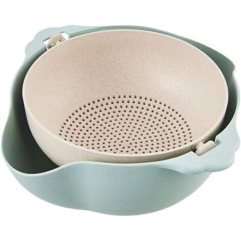Passoire de cuisine 2 en 1 avec filtre et égouttoir, double bac et filtre pour le lavage des fruits et légumes - Bleu - 1 pièce
