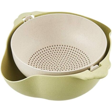 Passoire de cuisine multifonctionnelle 2 en 1 avec filtre et double égouttoir pour fruits et légumes - Vert - 1 pièce