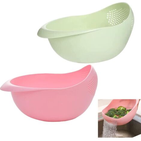 Passoire de Cuisine Plastique,2 Pièces Panier de Vidange pour Cuisine Plastique Épaissie Multifonction Portable Bassin de Vidange pour Égoutter Pâtes Légumes Fruits (Rose,Vert)