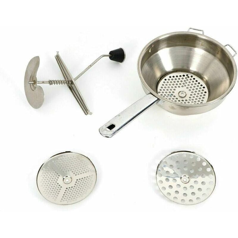 Passoire en acier inoxydable de 1,9 L avec 3 disques de broyage, moulin manuel, passoire pratique, presse à spaetzle, facile à nettoyer, passoire,