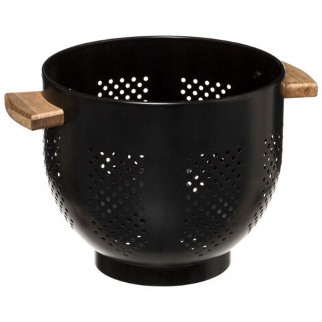 Passoire en métal de 20 cm de couleur gris anthracite avec manche en bambou noir, design moderne