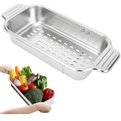 Passoire Evier, Tamis de Cuisine Inox Passoire Rétractable Egouttoir Evier Cuisine, Pour Laver Légumes et Fruits, Egoutter Pâtes Cuites et Plats Secs Moyen