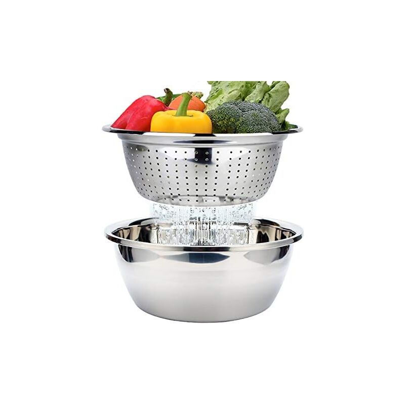 Passoire Inox avec Bol - Tamis en Acier Inoxydable pour Rincer les Légumes, Salade, Fruits, Nouilles, Riz - Empilable, 26 cm
