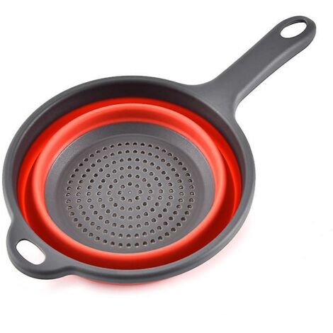 passoire Pliable Avec Anse (rouge, Diamtre 20cm Longueur 34,5cm) - Passoire De Cuisine En Silicone Avec Anse En Plastique - Passoire Pour Goutter