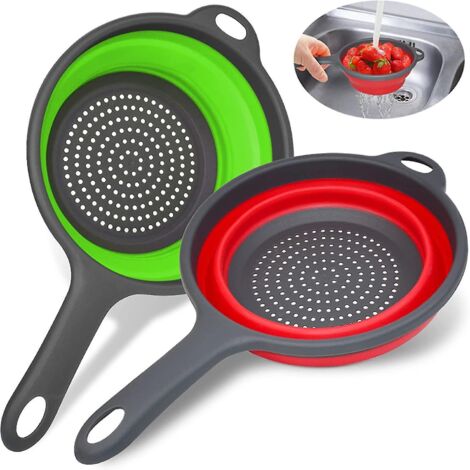 Passoire pliable avec poignée, lot de 2, passoires extensibles, passoire ronde en silicone de 2 litres