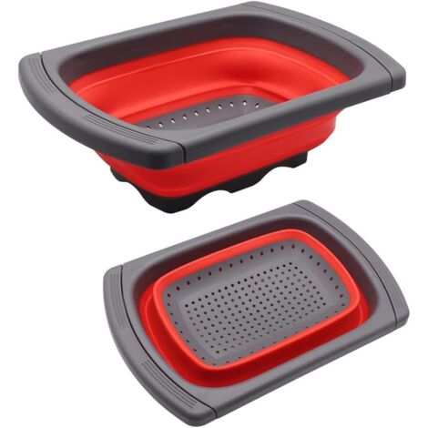 Passoire Pliable, Capacité 3.8L Panier en SiliCône 265MM Passoire Pliable avec Poignées Extensibles, Assorties (Rouge)-Fei Yu
