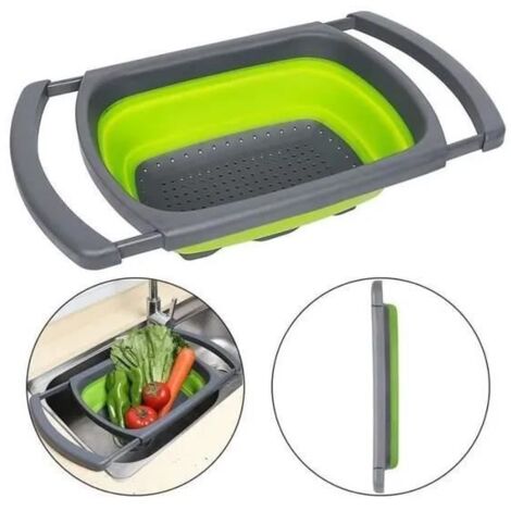 Passoire Pliable - Cuisine - Égouttoir Extensible - Vert - PP + TPR - Design Rétractable