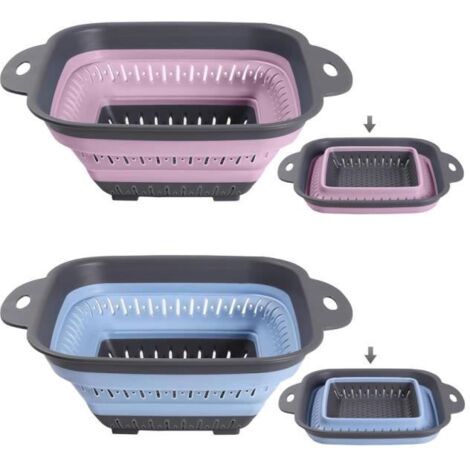 Passoire pliable - Cuisine - Silicone - 2 pièces - Rose et Bleu - Idéale pour Camping