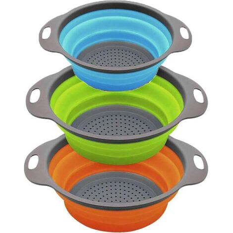 Passoire pliable de cuisine, passoire pliable en silicone, passoire ronde pliable (lot de 3)