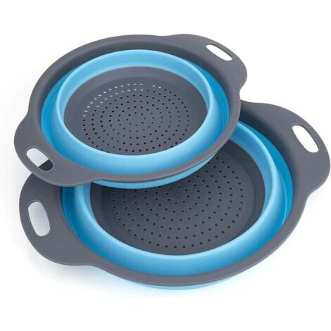 Passoire pliable en silicone, passoire pliable, panier à fruits pliable, ensemble de passoire et panier filtre pliable pour la cuisine et la maison (bleu)