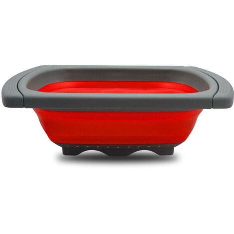 Passoire pliable extensible avec poignées, panier égouttoir de cuisine réutilisable – rouge