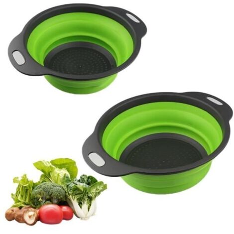 Passoires Pliables - yd - 2 Tailles (23,5+29 cm) - Vert - Matériaux de Haute Qualité - Design Ergonomique