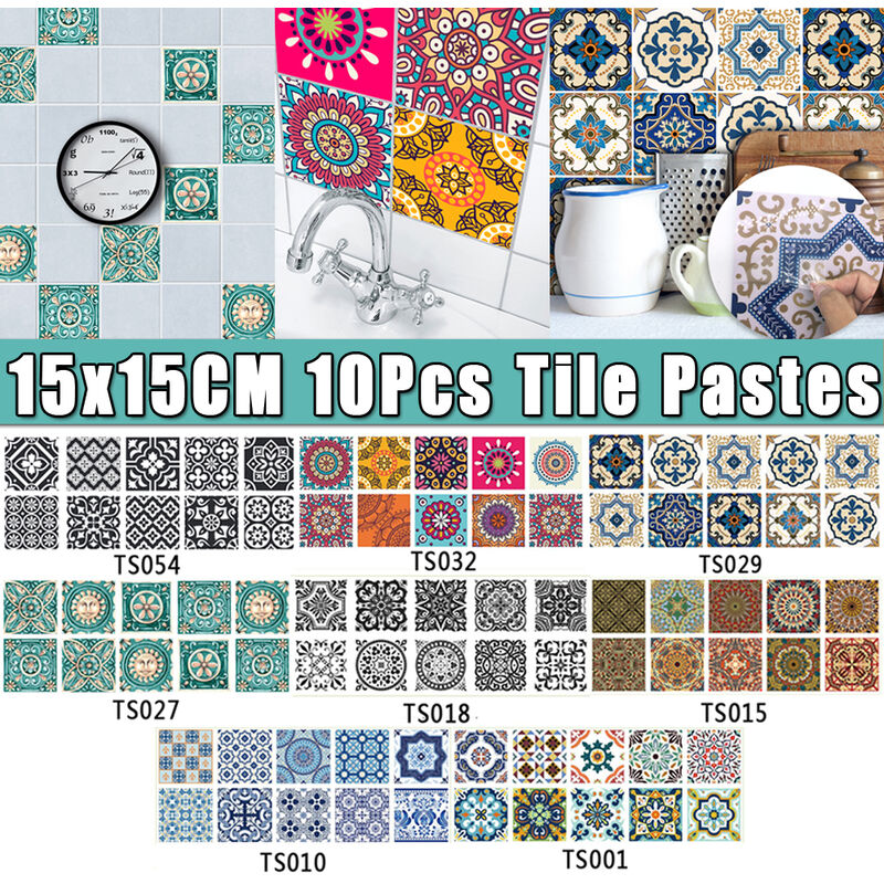 

Pasta de azulejos creativa Cocina Baño Decoración de suelo Pegatinas de pared Pegatinas antideslizantes impermeables (10PCS TypeH (15x15cm))
