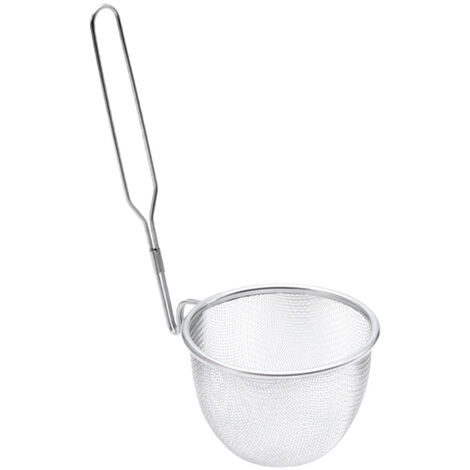 Pastasieb aus Edelstahl, ergonomisches Design, rutschfester Griff, ideal für Ravioli und Pasta.