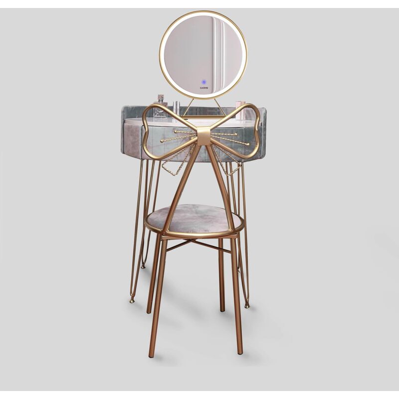 Carme Home - Pastel Paradise Velvet Dressing Table with LED Touch Sensor Mirror in Dove Grey
