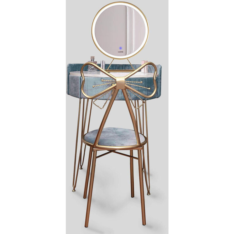 Carme Home - Pastel Paradise Velvet Dressing Table with LED Touch Sensor Mirror in Storm Grey