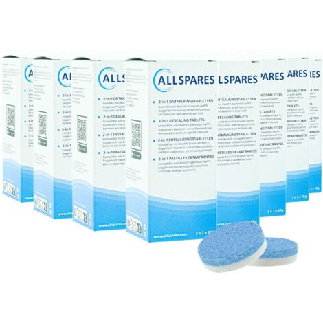 Pastillas descalcificadoras 2 en 1 AllSpares (48 pastillas de 18 g) compatibles con cafeteras Bosch 311821 / 311975 / TCZ8002 / y Siemens Neff Gaggenau 00311975 / TZ80002