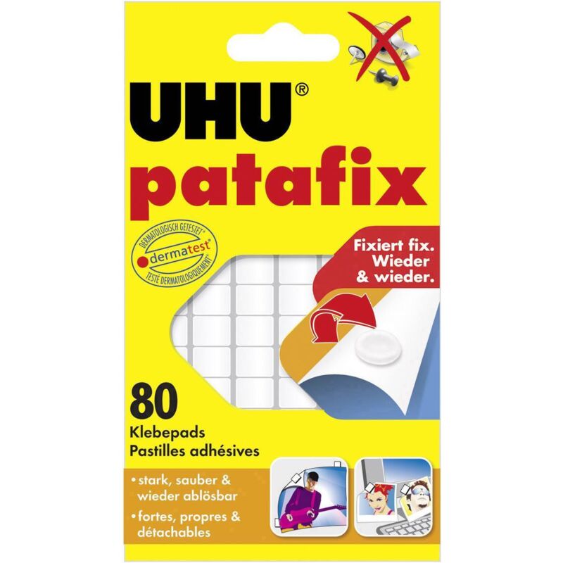 Pastille autocollante double face patafix blanc carte avec 80 pastilles autocollantes