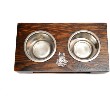 Pastor alemán, alsaciano: soporte de madera con cuencos para perros, cuencos de acero para perros, un regalo por adoptar un perro de Art-Dog