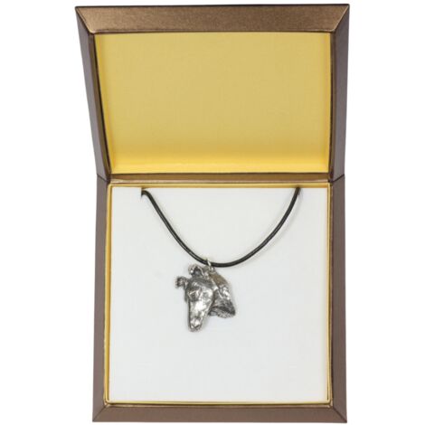 Pastor escocés, Collie: collar con perro en caja de regalo, medallón plateado para un fanático de los perros, colgante impresionante de Art-Dog