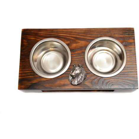 Pastor escocés de pelo duro, Collie de pelo duro: soporte de madera con cuencos para perros, cuencos de acero para perros, un regalo por adoptar un perro de Art-Dog