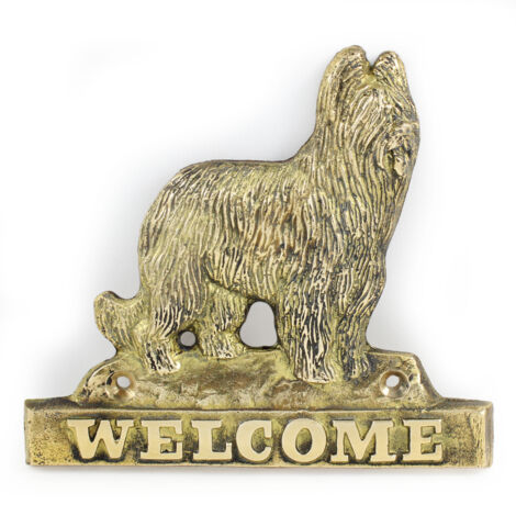 Pastor francés de Brie, Berger de Brie: placa de bienvenida de latón con un perro, placa de bienvenida única con la inscripción Welcome de Art-Dog