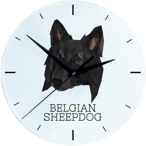 Pastore Belga, Cane da Montagna Belga - Orologio da parete geometrico con foto e scritta di Art-Dog
