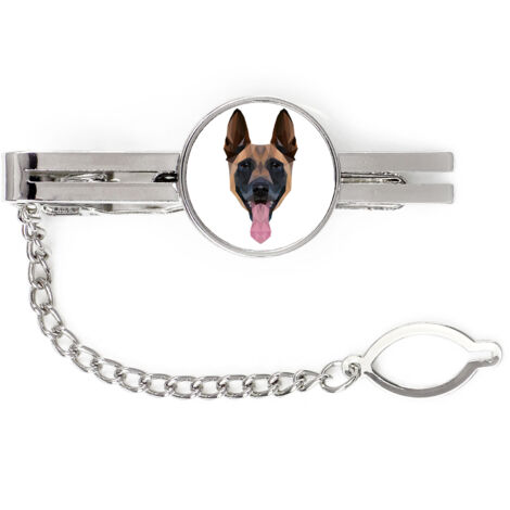 Pastore Belga Malinois - fermacravatta geometrico con foto e scritta Art-Dog
