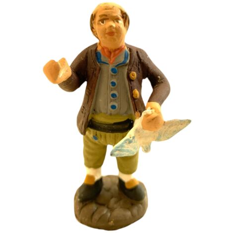 Pastore con colomba statuetta in terracotta artigianale per presepe napoletano da h 7 cm