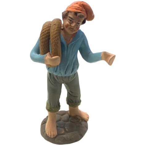 Pastore con corda statuetta in terracotta artigianale per presepe napoletano da h 10 cm