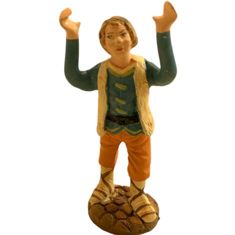 Pastore con mani alzate statuetta in terracotta artigianale per presepe napoletano da h 7 cm