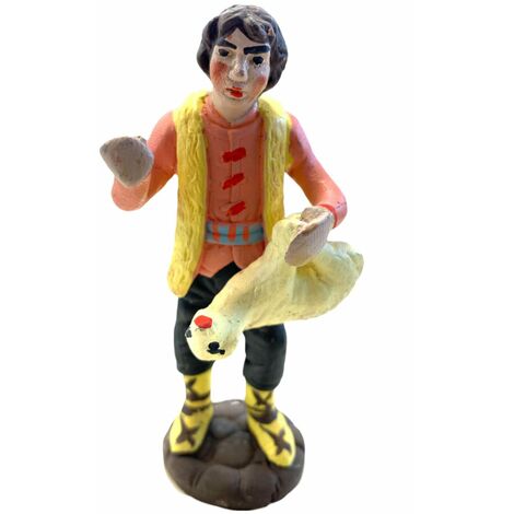 Pastore con pecora statuetta in terracotta artigianale per presepe napoletano da h 10 cm