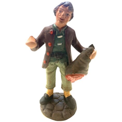 Pastore con prosciutto statuetta in terracotta artigianale per presepe napoletano da h 10 cm