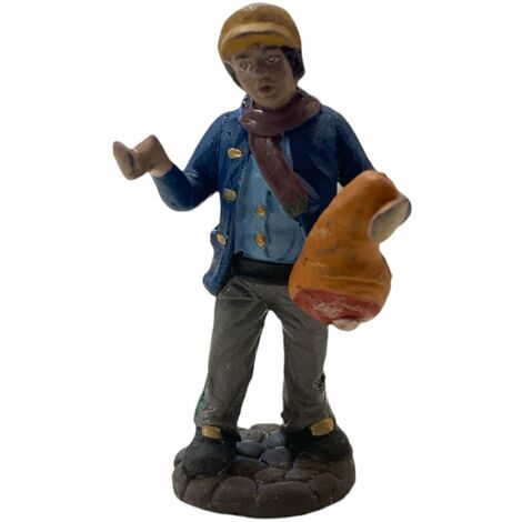 Pastore con prosciutto statuetta in terracotta artigianale per presepe napoletano da h 7 cm