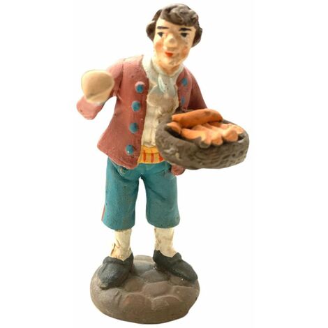 Pastore con vassoio statuetta in terracotta artigianale per presepe napoletano da h 10 cm