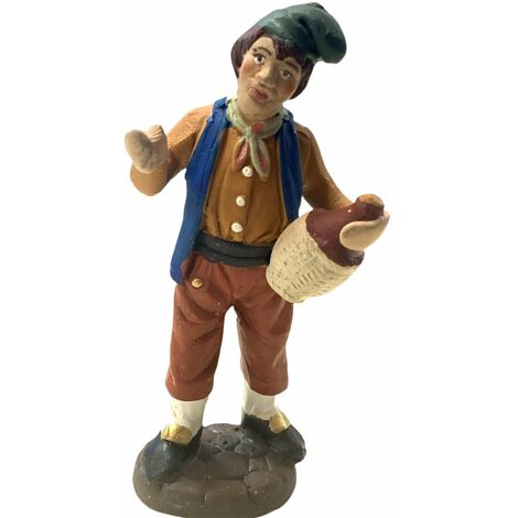 Pastore con vino statuetta in terracotta artigianale per presepe napoletano da h 10 cm