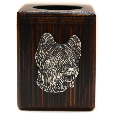 Pastore francese Briard, Berger de Brie - candeliere in legno con un cane, un ricordo unico dopo la perdita di un cane, realizzato a mano da Art-Dog