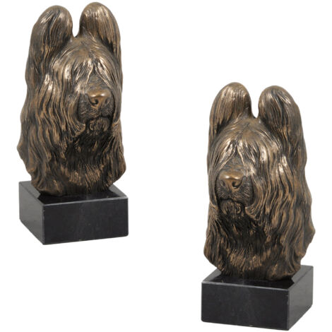 Pastore francese Briard, Berger de Brie - statuetta di cane, busto su base in pietra, scultura, trofeo per una mostra canina del marchio Art-Dog