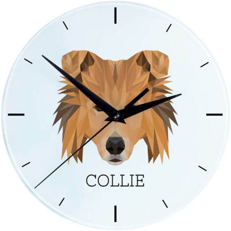 Pastore scozzese a pelo ruvido, Collie ruvido - orologio da parete geometrico con foto e scritta di Art-Dog