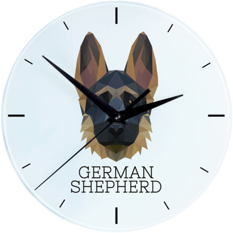 Pastore tedesco, Alsaziano I - orologio da parete geometrico con foto e scritta di Art-Dog